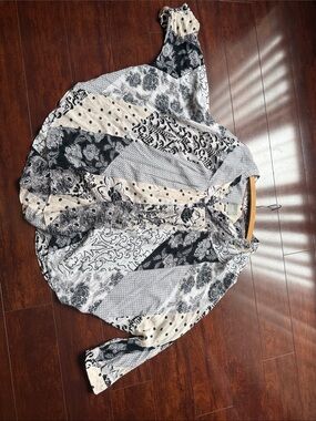 Maeve Black and Cream Patchwork Button-Down Shirt